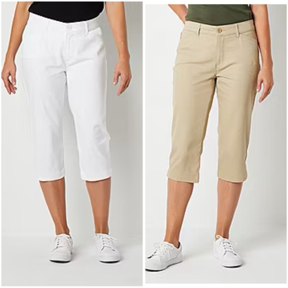St. John's Bay Pants - Two Pairs of Women’s Secretly Slender Capri Pants, Khaki & White, Size 10, NWT